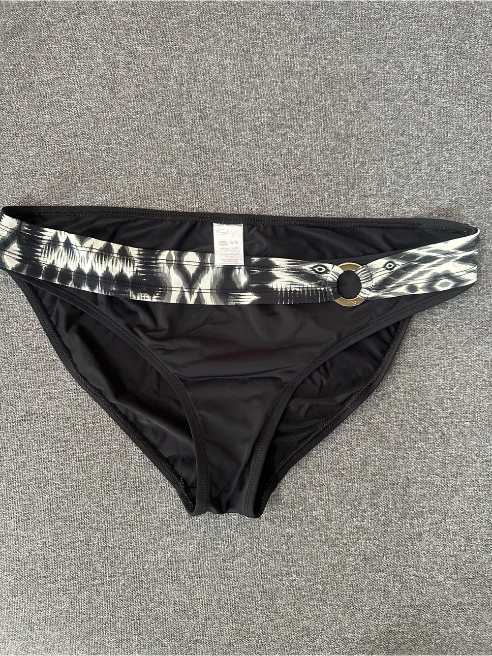 Skye Black Bikini Bottom with Monochrome Patterned Waistband